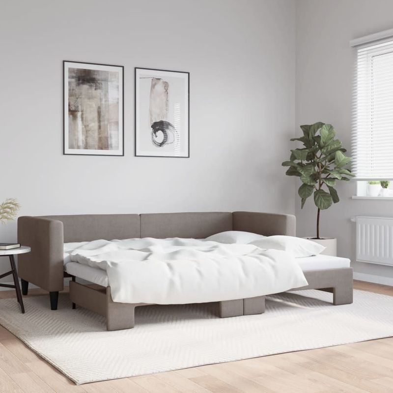 vidaXL - Slaapbank - met - onderschuifbed - 80x200 - cm - stof - taupe