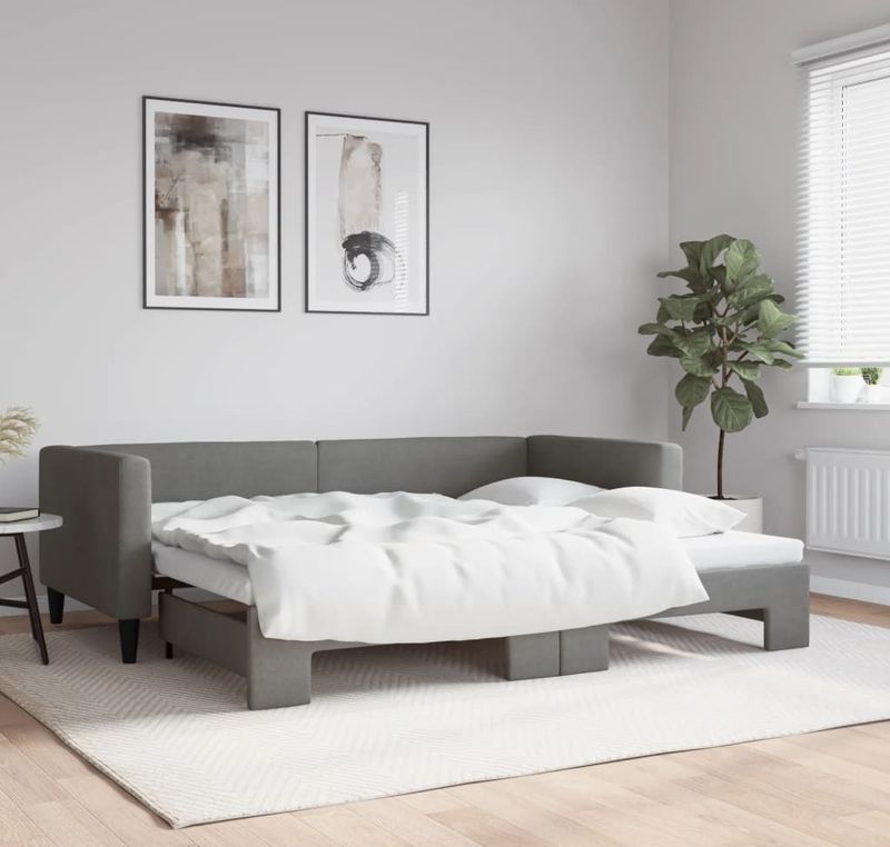 Tagesbett Ausziehbar Dunkelgrau 90x200 cm Stoff vidaXL
