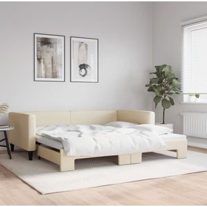 Tagesbett Ausziehbar Creme 100x200 cm Stoff Vidaxl