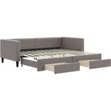 vidaXL - Slaapbank - met - onderschuifbed - en - lades - 90x200 - cm - stof - taupe