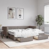 vidaXL - Slaapbank - met - onderschuifbed - en - lades - 90x200 - cm - stof - taupe