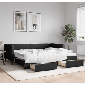 vidaXL Tagesbett Ausziehbar mit Schubladen Schwarz 90x190 cm Stoff