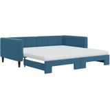 vidaXL Slaapbank onderschuifbed en matrassen 100x200 cm fluweel blauw