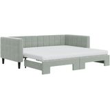vidaXL - Slaapbank - onderschuifbed - matrassen - 100x200cm - fluweel - lichtgrijs