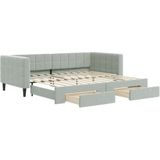 vidaXL - Slaapbank - onderschuifbed - en - lades - 90x200 - cm - fluweel - lichtgrijs