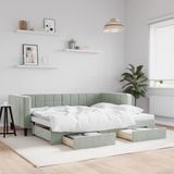 vidaXL - Slaapbank - onderschuifbed - en - lades - 90x200 - cm - fluweel - lichtgrijs