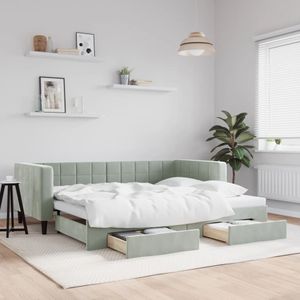 vidaXL - Slaapbank - onderschuifbed - en - lades - 90x200 - cm - fluweel - lichtgrijs