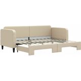 vidaXL - Slaapbank - Crèmekleurig - Stof - 2-in-1 met Onderschuifbed