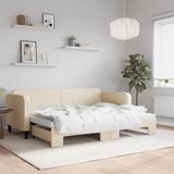 vidaXL - Slaapbank - Crèmekleurig - Stof - 2-in-1 met Onderschuifbed