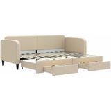 vidaXL - Slaapbank - met - onderschuifbed - en - lades - 80x200 - cm - stof - crèmekleur