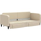 vidaXL - Slaapbank - met - onderschuifbed - en - lades - 80x200 - cm - stof - crèmekleur