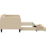 vidaXL - Slaapbank - met - onderschuifbed - en - lades - 80x200 - cm - stof - crèmekleur