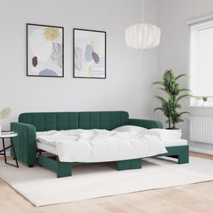 vidaXL Slaapbank met onderschuifbed 80x200 cm fluweel donkergroen