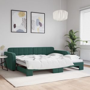 vidaXL - Slaapbank - met - onderschuifbed - 90x200 - cm - fluweel - donkergroen