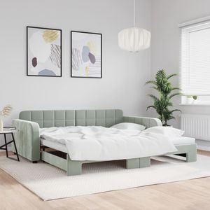 vidaXL - Slaapbank - met - onderschuifbed - 100x200 - cm - fluweel - lichtgrijs