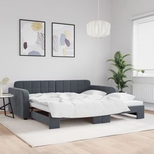vidaXL Slaapbank met onderschuifbed 100x200 cm fluweel donkergrijs