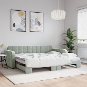 vidaXL - Slaapbank - met - onderschuifbed - 90x190 - cm - fluweel - lichtgrijs