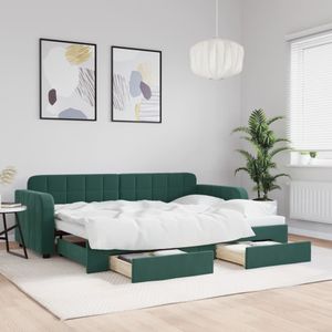 vidaXL Slaapbank onderschuifbed en lades 80x200 cm fluweel donkergroen