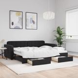 vidaXL - Slaapbank - met - onderschuifbed - en - lades - 90x190 - cm - fluweel - zwart