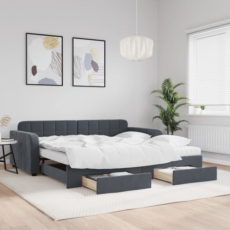 vidaXL - Slaapbank - onderschuifbed - lades - 100x200 - cm - fluweel - donkergrijs