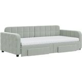 vidaXL Slaapbank onderschuifbed en lades 90x190 cm fluweel lichtgrijs
