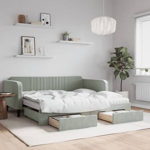 vidaXL Slaapbank onderschuifbed en lades 90x190 cm fluweel lichtgrijs