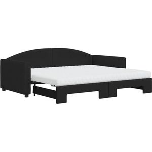 vidaXL Tagesbett Ausziehbar mit Matratzen Schwarz 90x190 cm Stoff