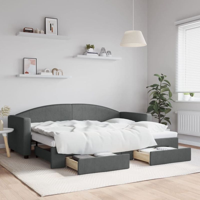 Vidaxl - Tagesbett Ausziehbar mit Schubladen Dunkelgrau 80x200 cm Stoff