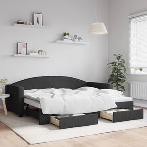 vidaXL - Slaapbank - met - onderschuifbed - en - lades - 90x200 - cm - stof - zwart