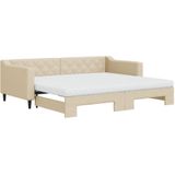 vidaXL Tagesbett Ausziehbar mit Matratzen Creme 90x200 cm Stoff
