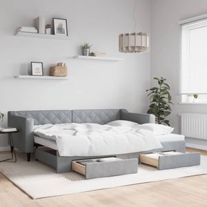 Tagesbett Ausziehbar mit Schubladen Hellgrau 90x200 cm Stoff vidaXL