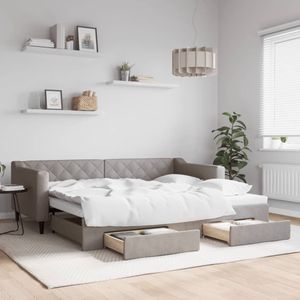 vidaXL Slaapbank met onderschuifbed en lades 90x200 cm stof taupe