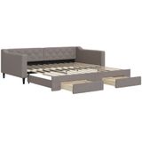 vidaXL - Slaapbank - met - onderschuifbed - en - lades - 100x200 - cm - stof - taupe