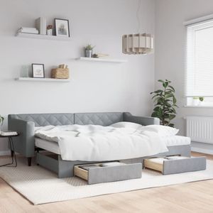 vidaXL Slaapbank met onderschuifbed en lades 90x200 cm stof lichtgrijs