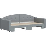 vidaXL - Slaapbank - met - onderschuifbed - 90x200 - cm - stof - lichtgrijs