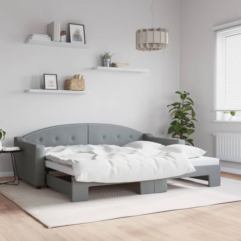 Tagesbett Ausziehbar Hellgrau 90x200 cm Stoff Vidaxl