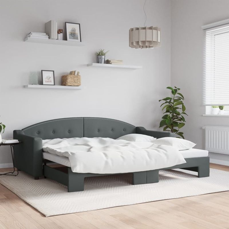 Tagesbett Ausziehbar Dunkelgrau 90x200 cm Stoff vidaXL