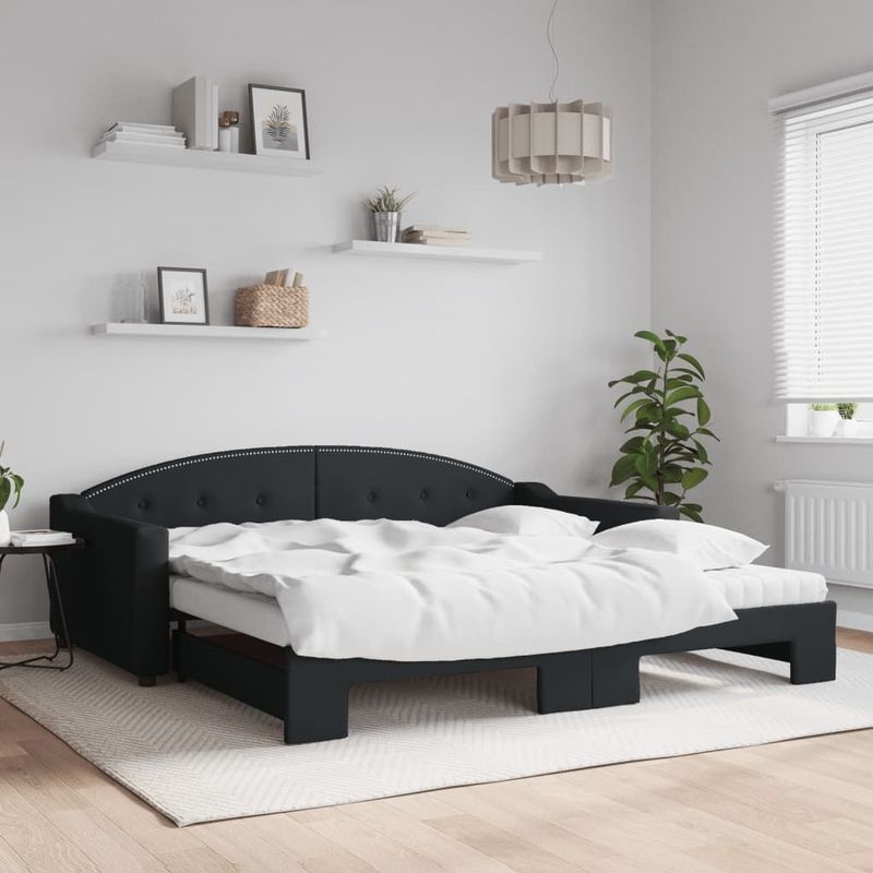 vidaXL-Slaapbank-met-onderschuifbed-en-matrassen-100x200-cm-stof-zwart