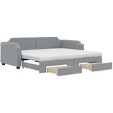 vidaXL Tagesbett Ausziehbar mit Schubladen Hellgrau 90x200 cm Stoff