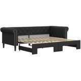 vidaXL - Slaapbank - met - onderschuifbed - 90x200 - cm - kunstleer - zwart