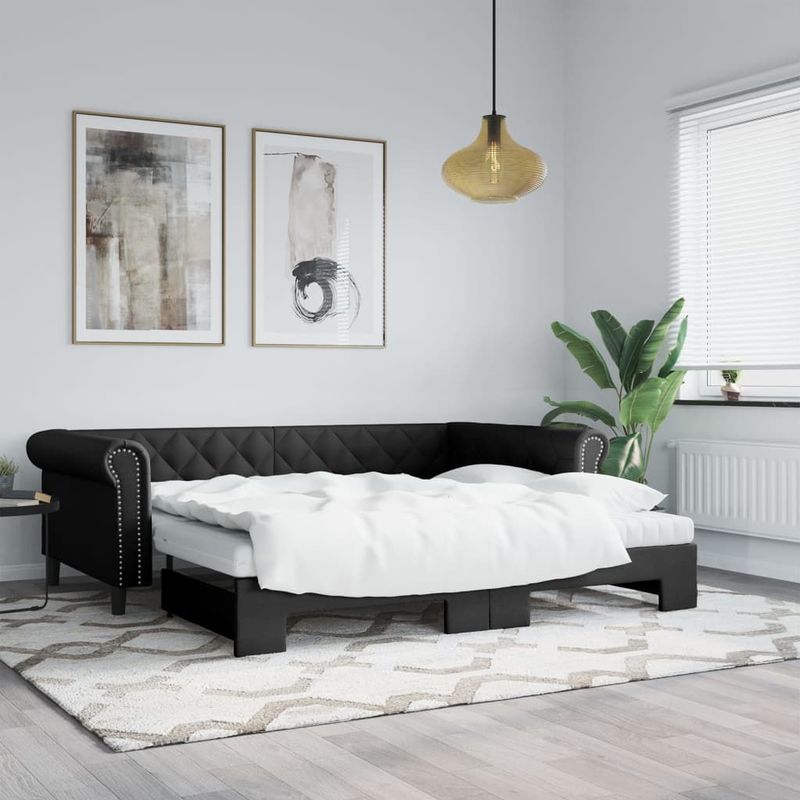 vidaXL - Slaapbank - met - onderschuifbed - 90x200 - cm - kunstleer - zwart