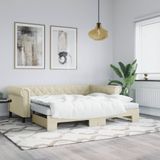 vidaXL - Slaapbank met Onderschuifbed - Crèmekleurig - Kunstleer