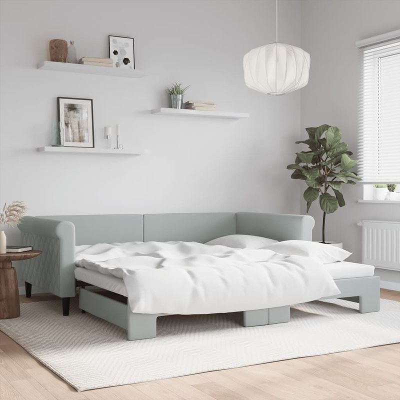 Tagesbett Ausziehbar Hellgrau 100x200 cm Samt Vidaxl