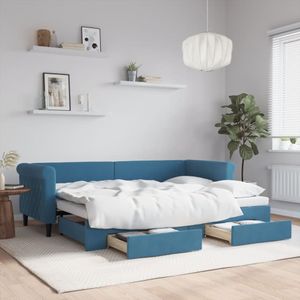 vidaXL Slaapbank met onderschuifbed en lades 80x200 cm fluweel blauw
