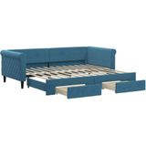 vidaXL - Slaapbank - met - onderschuifbed - en - lades - 90x200 - cm - fluweel - blauw