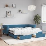 vidaXL - Slaapbank - met - onderschuifbed - en - lades - 90x200 - cm - fluweel - blauw