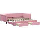 vidaXL - Slaapbank - met - onderschuifbed - en - lades - 100x200 - cm - fluweel - roze
