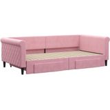 vidaXL - Slaapbank - met - onderschuifbed - en - lades - 100x200 - cm - fluweel - roze