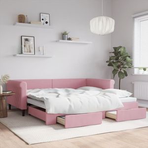 vidaXL - Slaapbank - met - onderschuifbed - en - lades - 100x200 - cm - fluweel - roze