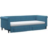 vidaXL - Slaapbank - met - onderschuifbed - en - lades - 80x200 - cm - fluweel - blauw